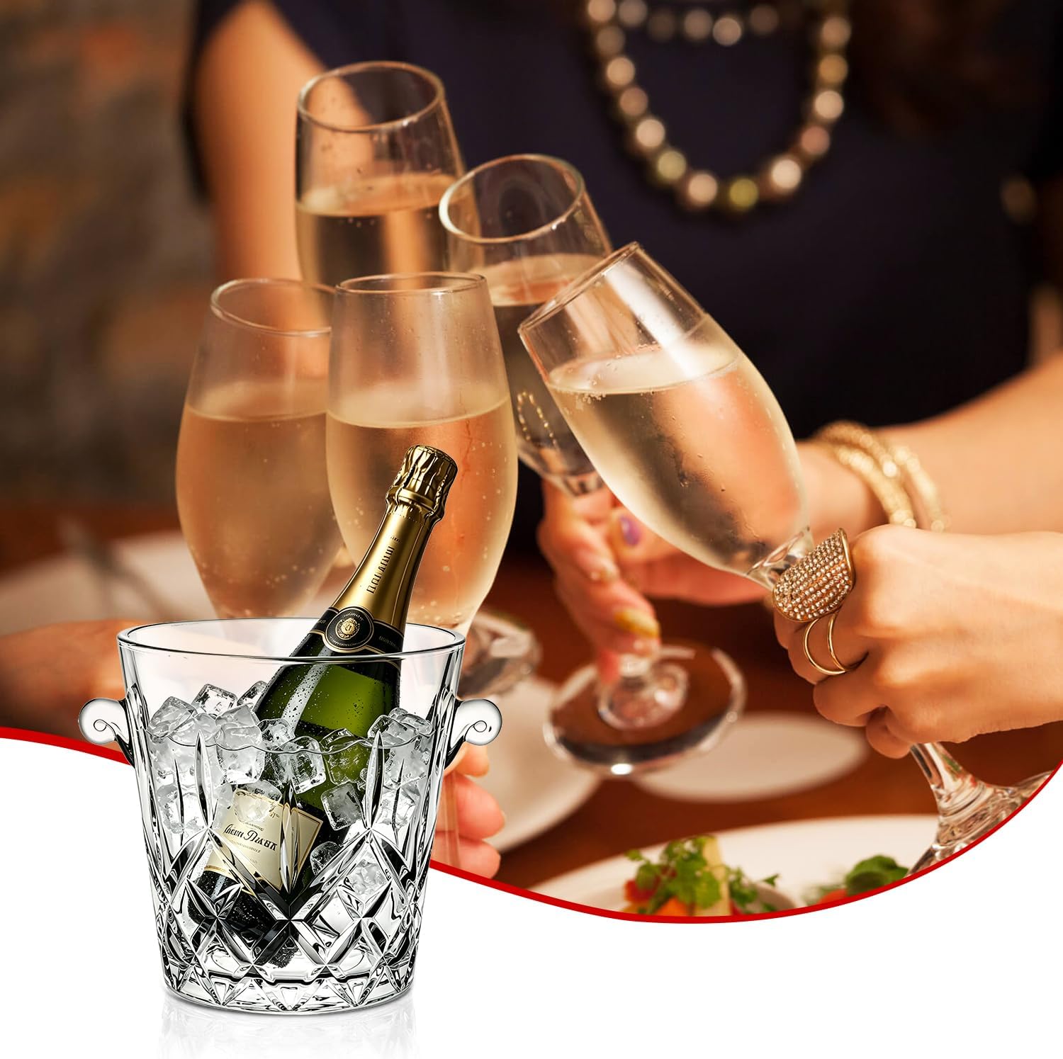 Ice Buckets for Parties, Clear Glass 2 Liter Tub for Drinks and Parties, Food Grade, Perfect for Wine, Champagne or Beer Bottles