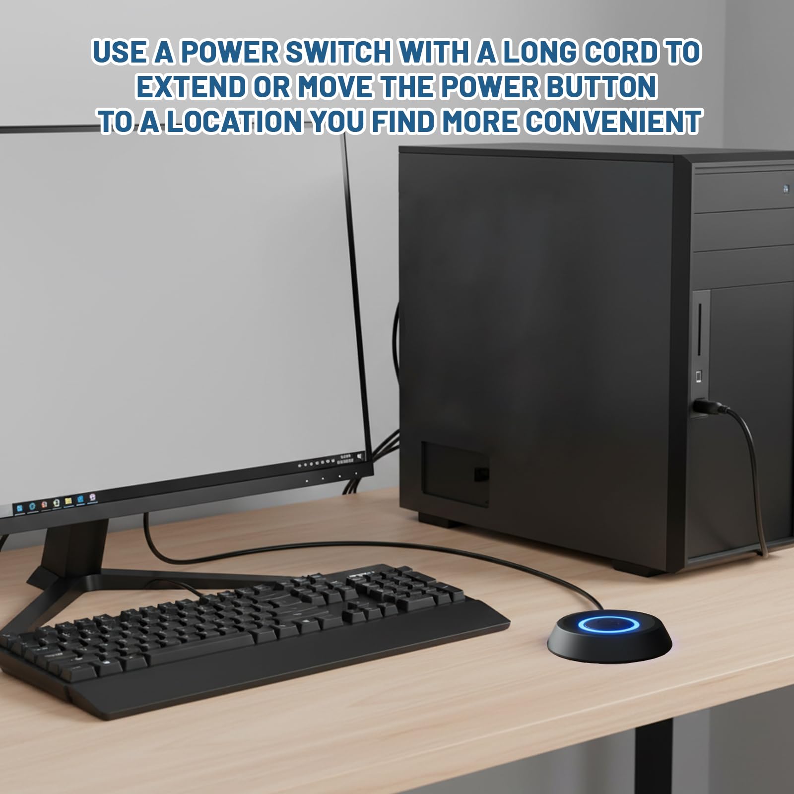 Desktop Computer PC Power Switch, PC Power Button with LED Light, 1.8M External Extension Cable Replacement of Computer, for Home Desktop, E-Sports Computers and Internet Cafes (Black) — view 5