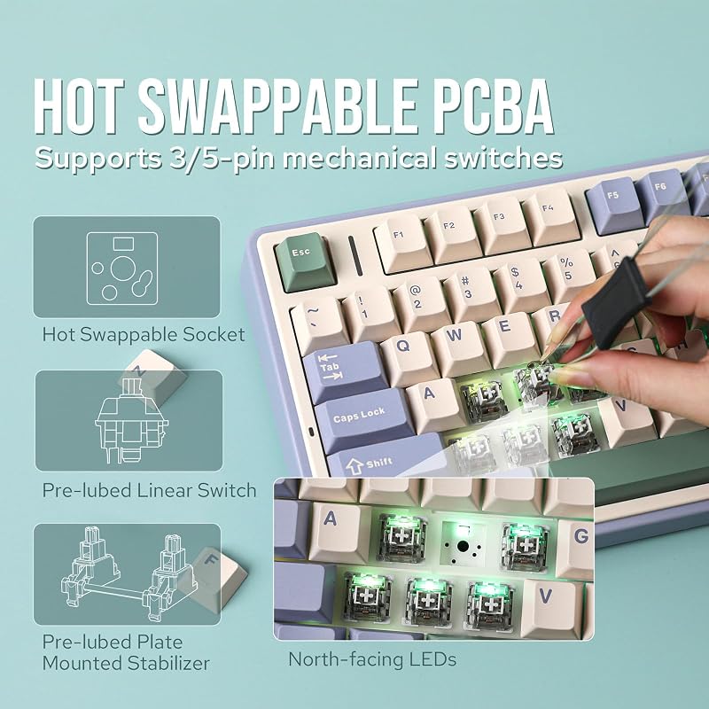 EPOMAKER Aula F75 Gasket Mechanikus Billentyűzet RGB, Hot Swap, Bluetooth/Vezeték Nélküli