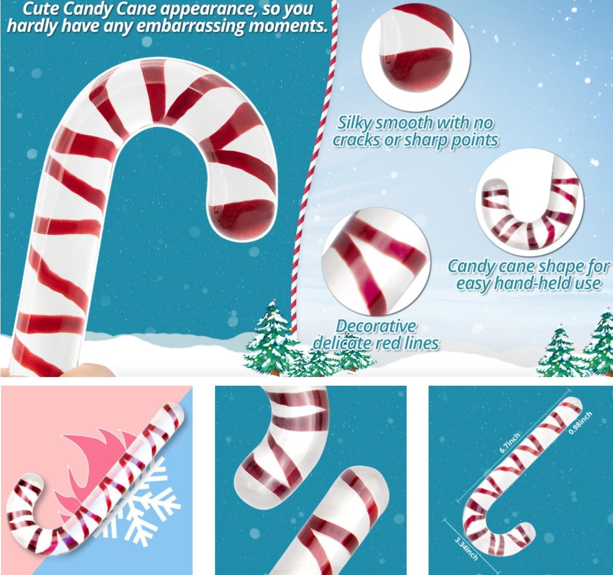 Glass Sex Toy Wand Double-Ended Butt Plug Anal Beads G-spot Stimulation to Dildo Christmas Gift Candy Cane Unisex Anal Butt Plug for Men Women (17.5cm, Candy A): 17.5cm Candy a