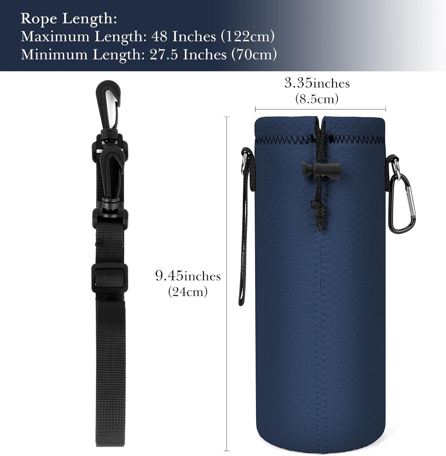 Linkidea Water Bottle Carrier with Strap Compatible with YETI Rambler Bottle 26oz/36oz, Waterbottle Sling Bag Holder with Shoulder Strap, Navy Blue - Image 3