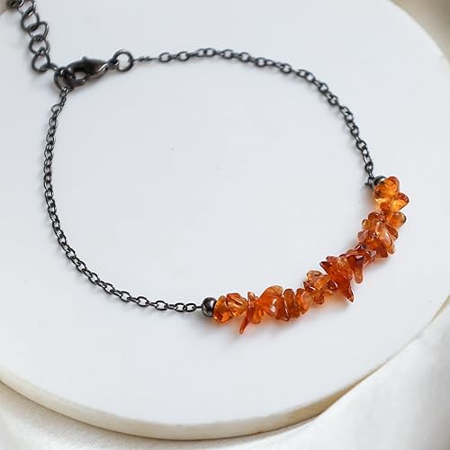 Miniatura 8 de Gempires Mother's Day Gift Natural Smoky Quartz Chips Bar Bracelet, Crystals Jewelry, Gift for Her, Handmade Jewelry 8 inch Chain(Smoky Quartz)