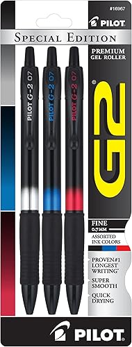 PILOT G2 Special Edition Premium Gel Ink Pen, punta fina, tinta surtida, paquete de 3 (16967) PILOT G2 Special Edition Premium Gel Ink Pen, punta fina, tinta surtida, paquete de 3 (16967)