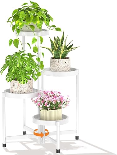 Miniatura 11 de LASZOLA Soporte de plantas plegable de 5 niveles para interiores para múltiples macetas grandes, estante ajustable alto y resistente con estanterías