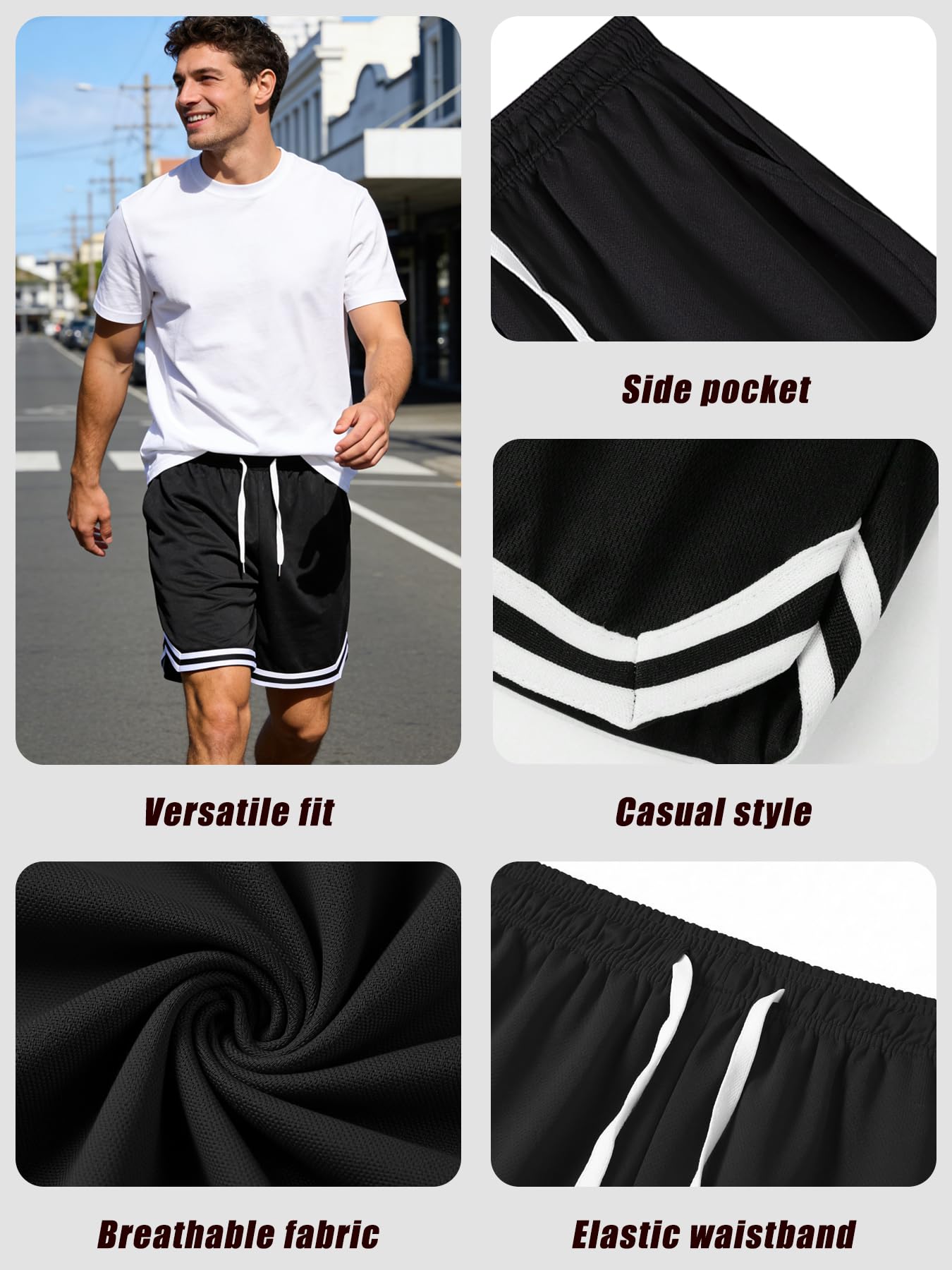 1 paquete de pantalones cortos casuales de baloncesto para hombre, pantalones cortos de secado rápido para correr, ropa de calle, pantalones cortos atléticos para gimnasio, lavables a máquina — view 4