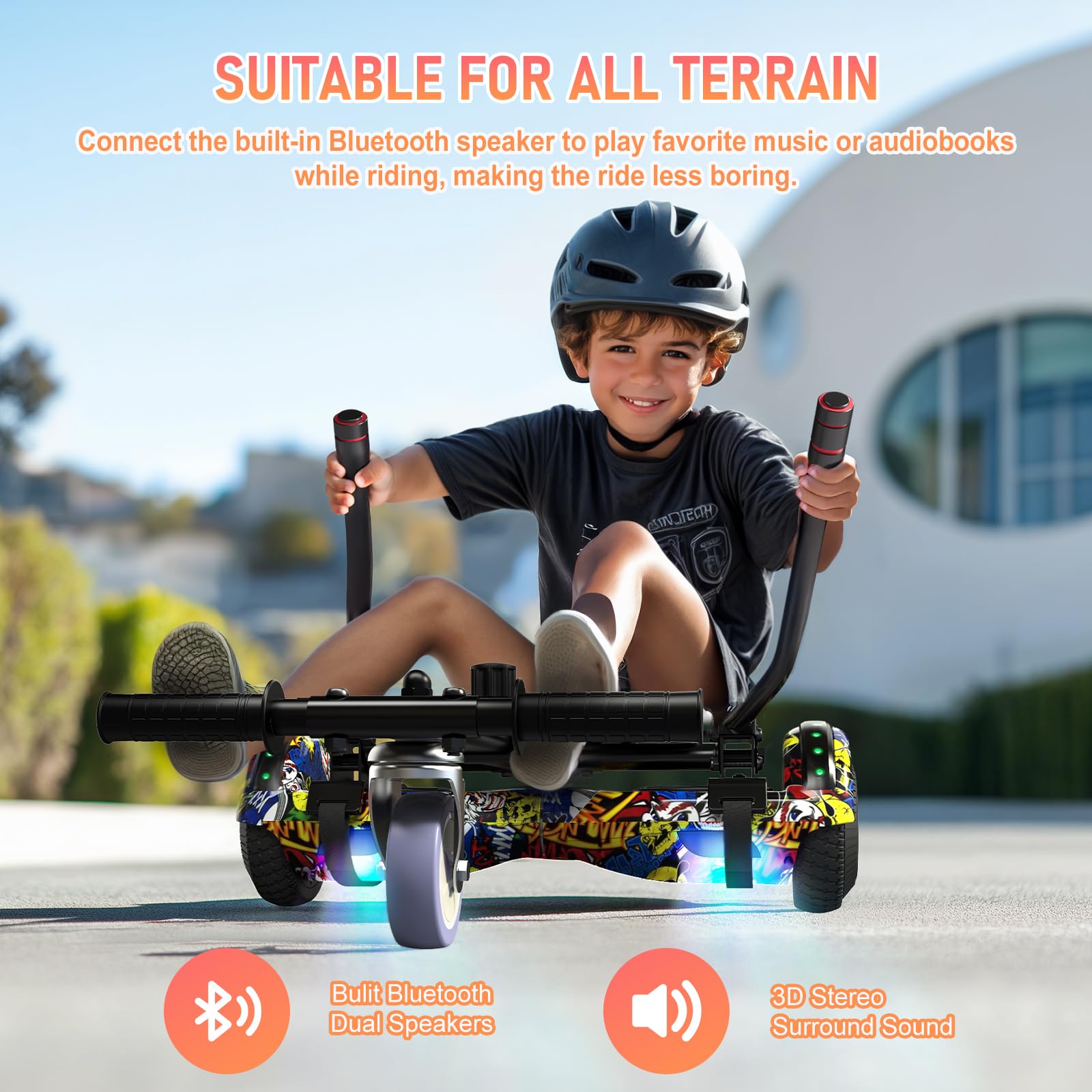 Scooter Seat Attachment, Adjustable Frame Length Scooter Go Kart Combo, Safety Certified Hoverboard Go Kart for Kids