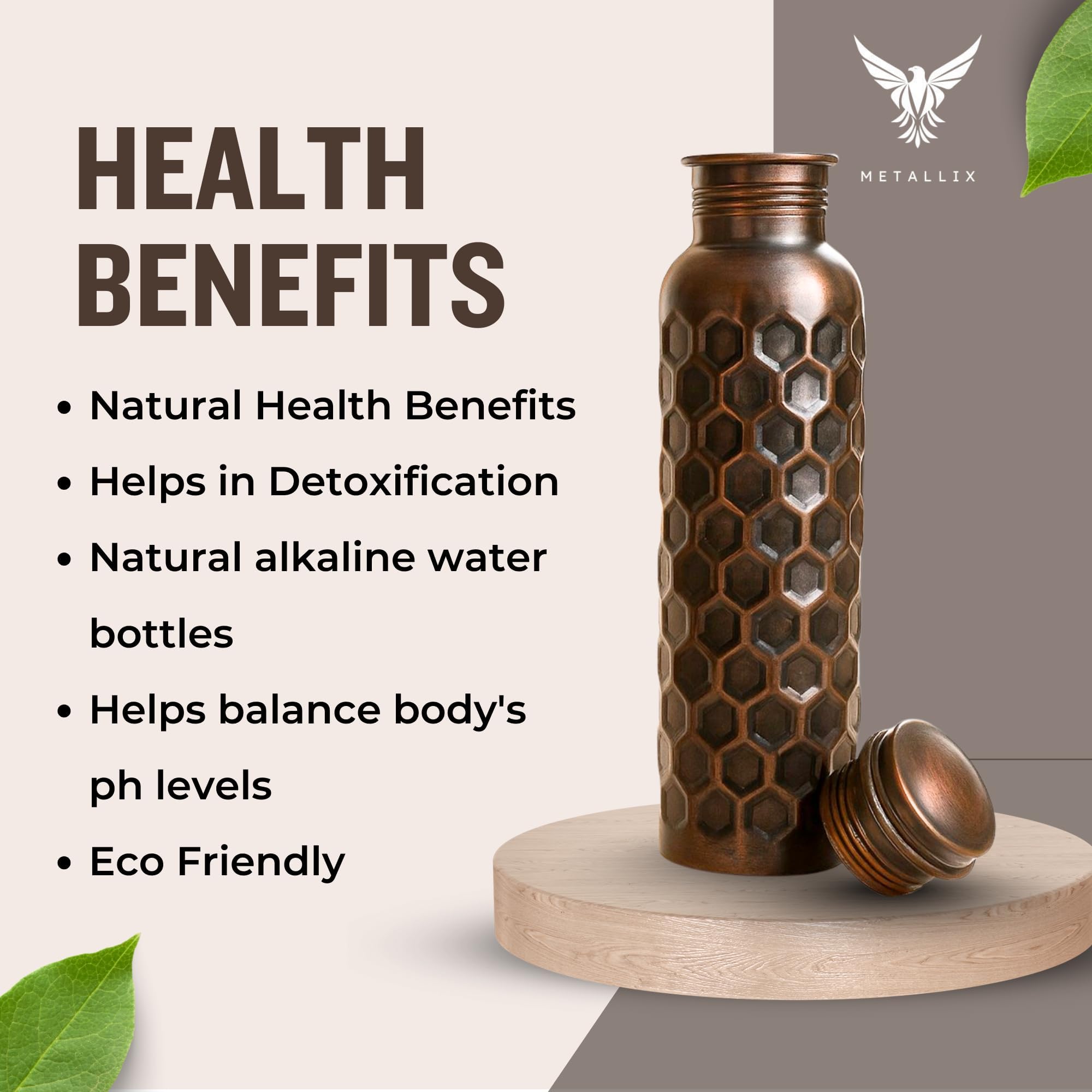 Metallix Copper Water Bottle - 1L Pure Copper -3