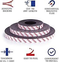 Vista 3 de Rollo de cinta magnética adhesiva de 20 pies con respaldo autoadhesivo 3M, tiras de cinta magnética adhesiva flexible de 1/2 pulgada de ancho