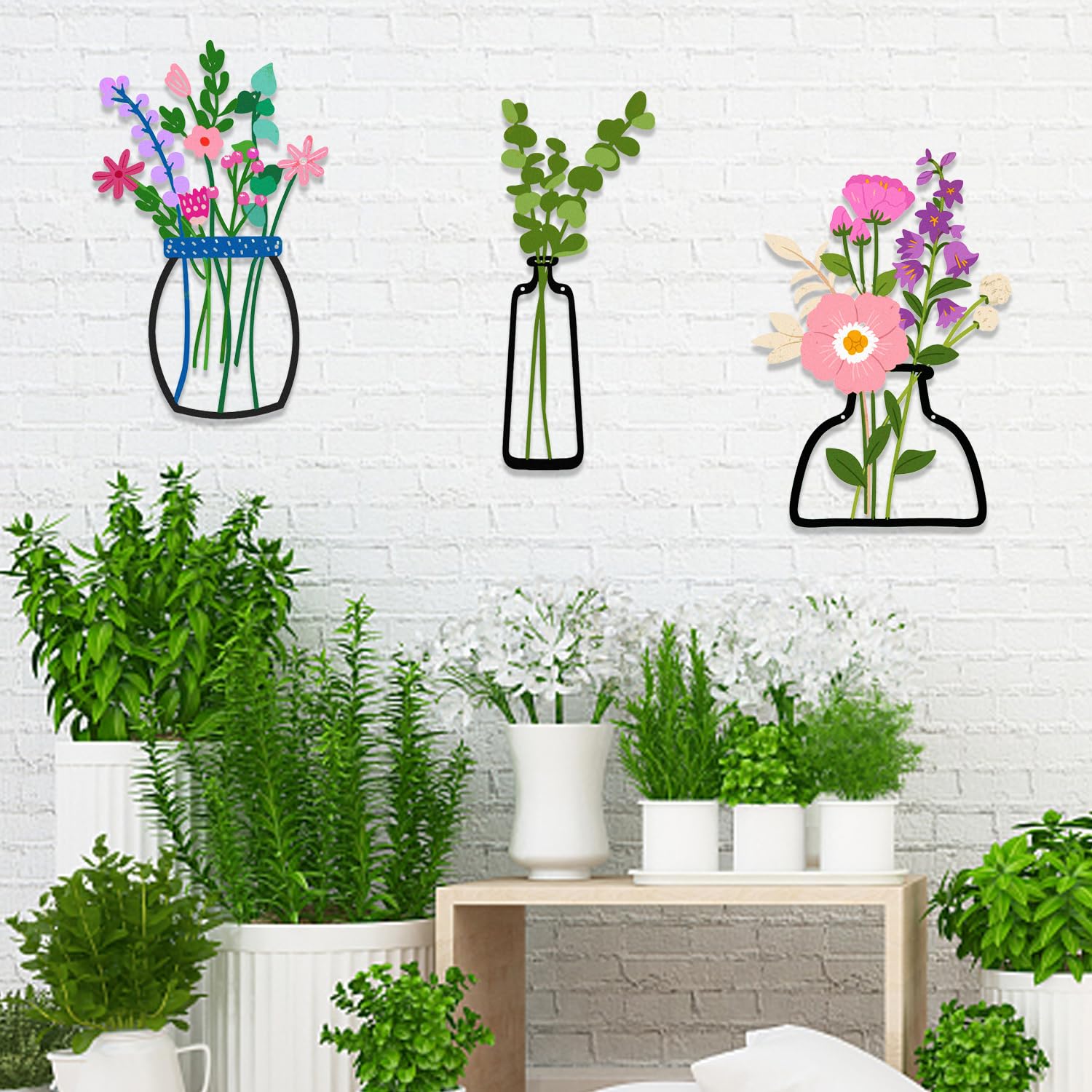 3 Decorazioni Da Parete Con Fiori In Metallo – Rustiche, Color Nero, Dimensioni 15/20/30 Cm, Per Soggiorno E Ingresso
