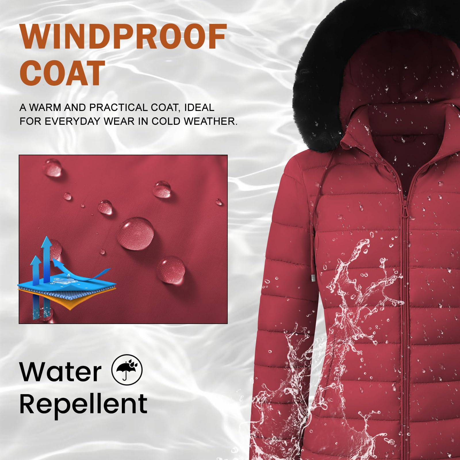 Yusongirl Piumino invernale da donna foderato in pile ispessito caldo giacche con cappuccio staccabile impermeabile parka cappotti