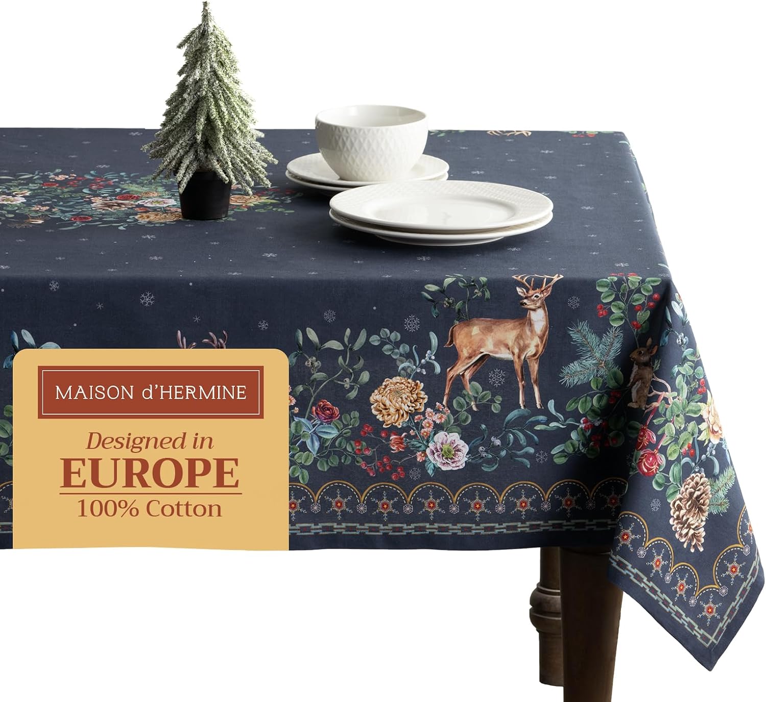 Maison d' Hermine Table Cloth Square Table 100% Cotton 60 x 60 Inches Tablecloth Reusable Decorative Everyday Use for Dining Room, Farmhouse, Home, Party, Festive & Wedding - Christmas Joy