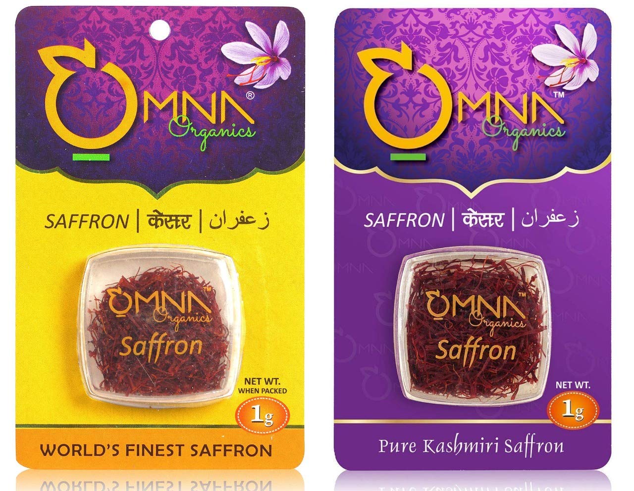 Omna Organics Saffron, 100% Pure Kashmir Lacha Saffron Plus (A++ Grade) Kashmiri Mongra Kesar for Pregnant Women, Biryani, Skin, Milk, and Cooking (1+1 Gram - 2gram)