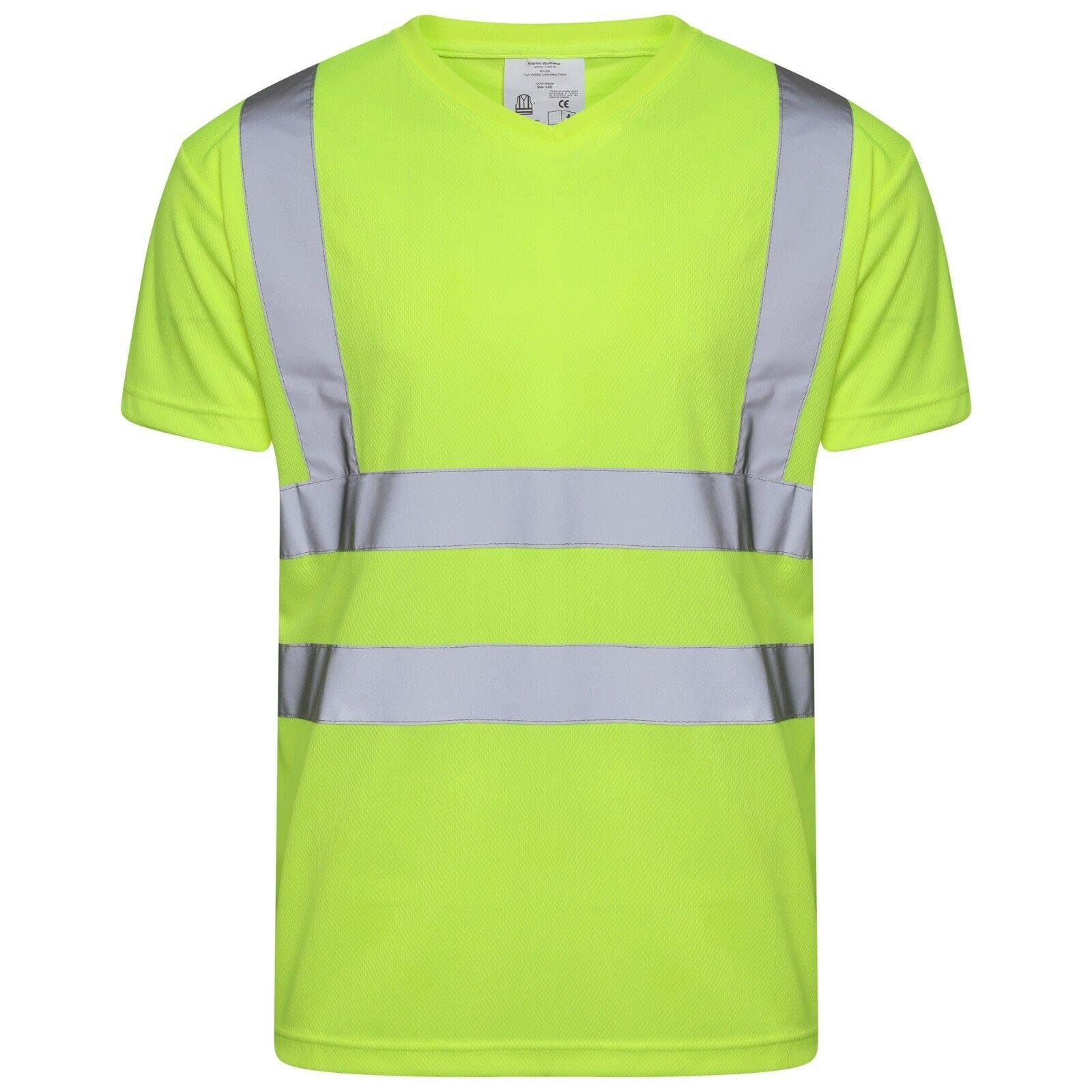 Hi Vis Round Crew Neck T-Shirt High Viz Visibility Reflective Tape Safety Security Work Lightweight Bird Eye Short Sleeve Shirts Breathable Workwear Top S-4XL