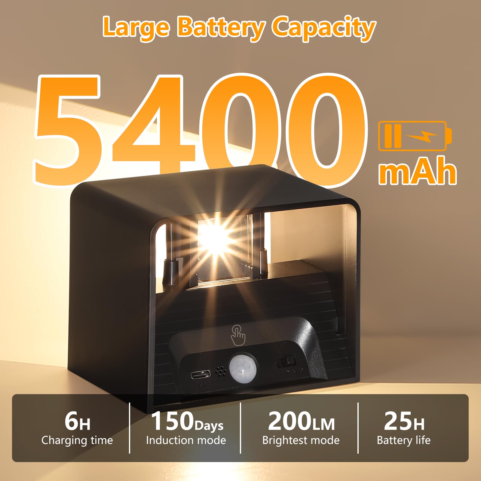 Akku Wandleuchte mit Bewegungsmelder und Fernbedienung 5400mAh, 3 Farben Dimmbar, USB Aufladbar, Schwarz, 4 Stück