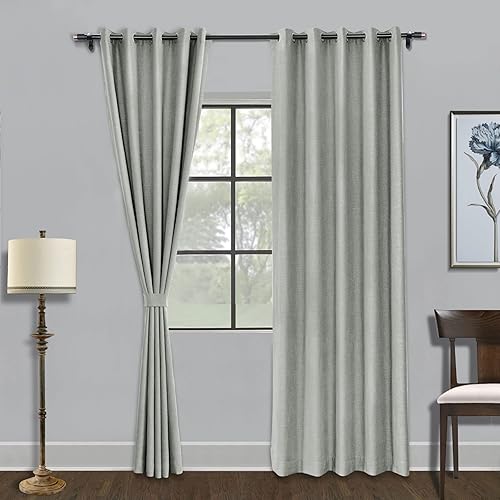 Miniatura 28 de Fcosie Cortinas opacas de 84 pulgadas de largo, cortinas texturizadas de lino con aislamiento térmico, panel de cortina con ojales en la parte Trigo