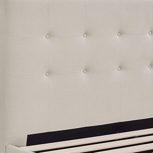 Miniatura 7 de Classic Brands Seattle - Cama tapizada moderna con cabecera y marco de madera con soporte de listones de madera, tamaño matrimonial, concha Peyton