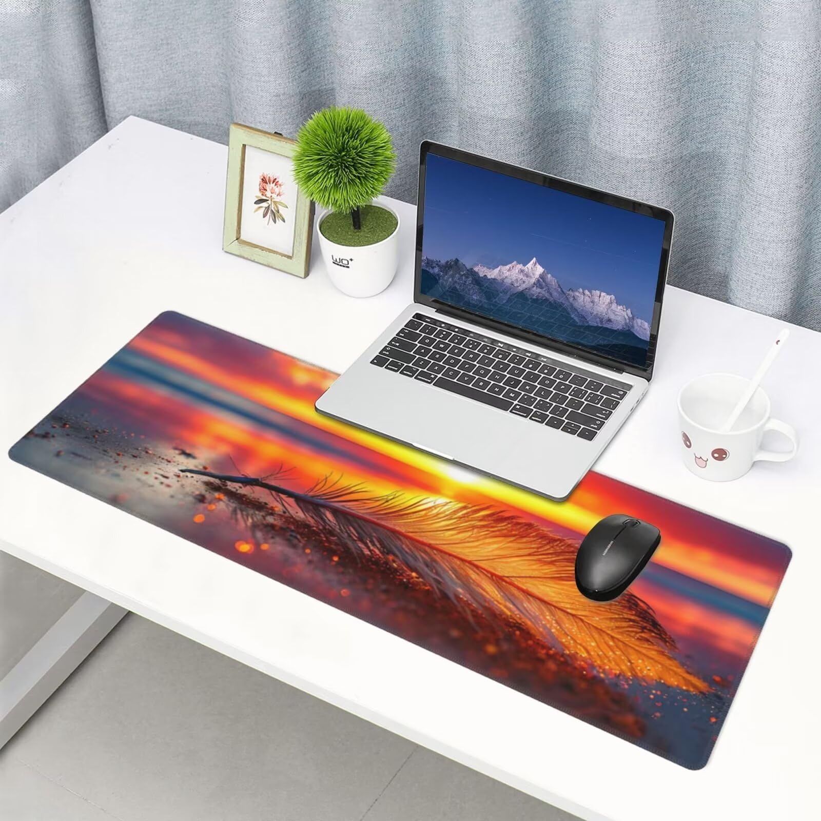 Tappetino Mouse, Tappetino Mouse Gaming Grande XXL 1500x800x3mm Tappetino Scrivania Mouse Pad, Base in Gomma Antiscivolo, Bordi Cuciti,Lavabile, Mousepad per Ufficio e Gaming (Piuma del tramonto) R659