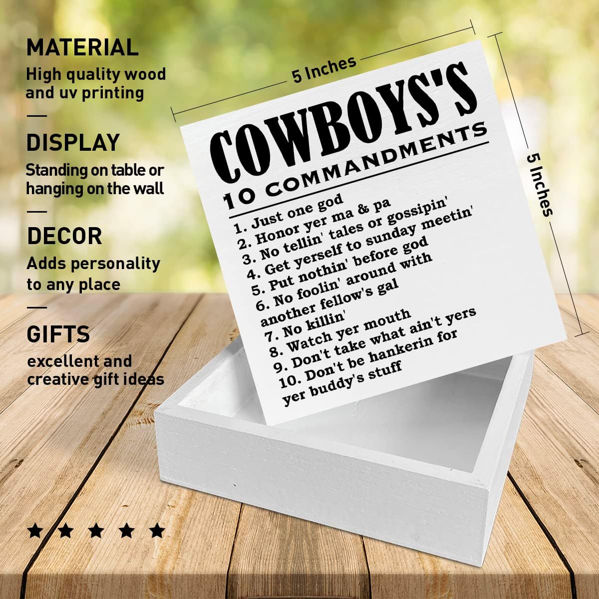 Western Desk Decor, Cowboy's 10 Commandments Wooden Box Sign image 2