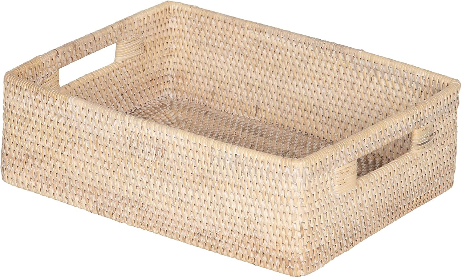 Kouboo Laguna Rattan Shelf & Organizer Basket, Wicker Storage Basket, Ideal for Kitchen Storage, Storage Baskets Shelves, Decorative Box, Toys Home Decor, White/Latte