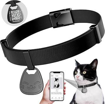 Cat Collar with Name Tag Breakaway Kitten Collars with QR Code ID Tag for Girl Boy Cats, Ultra Soft & Elastic Adjustable 6"-12" Cat Collar with Break Away Safety Buckle, Black