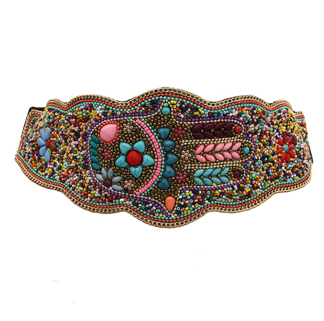 idealwayRetro Charms Ethnic Beaded Elastic Strech Adjustable Belt Waist Belly Chain Body Jewelry (Multi 9)
