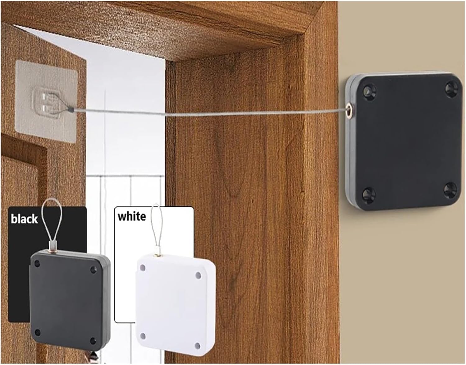 Black White Door Closer Bold Drawstring Shutdown Device Non Punching Telescopic Sliding Close(1500g-WHITE)