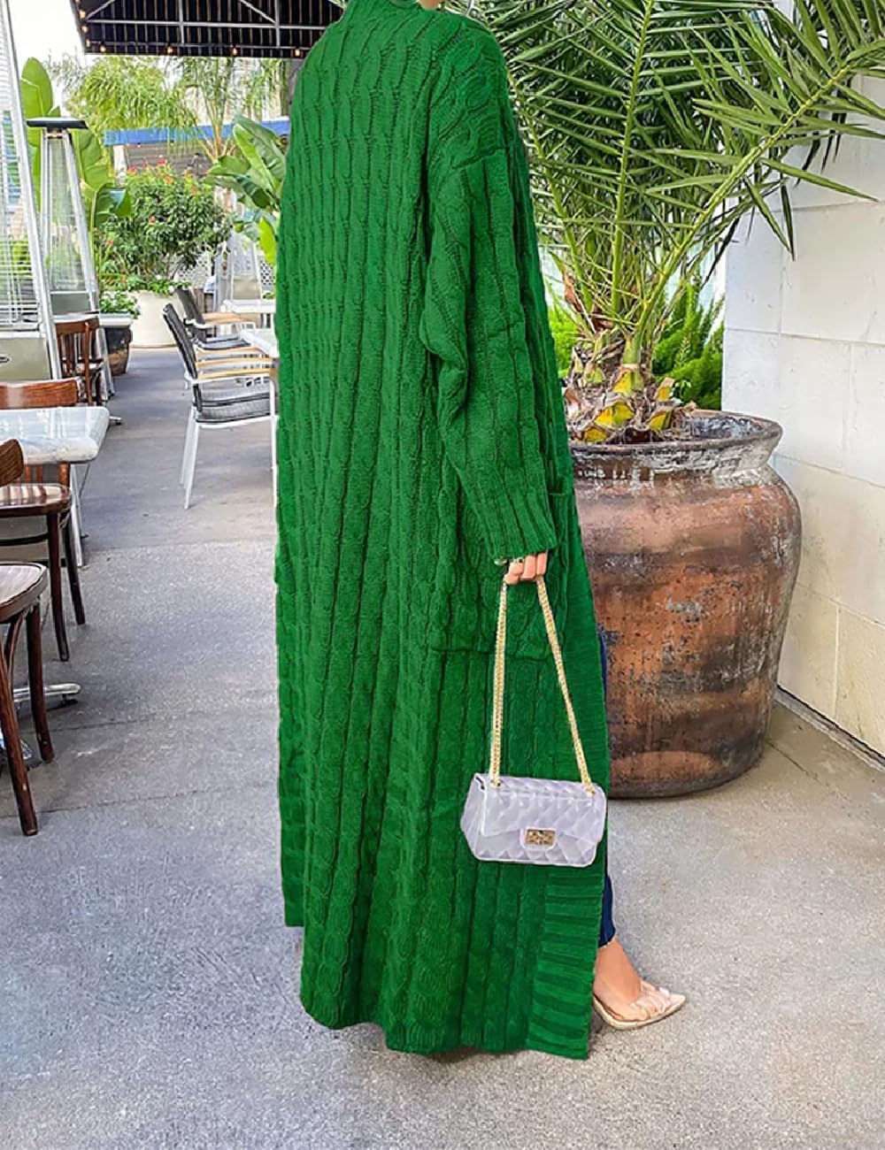 Womens Thin Stylish Cable Knit Dual Extra Long Maxi Cardigan with 2-Pockets - Image 5