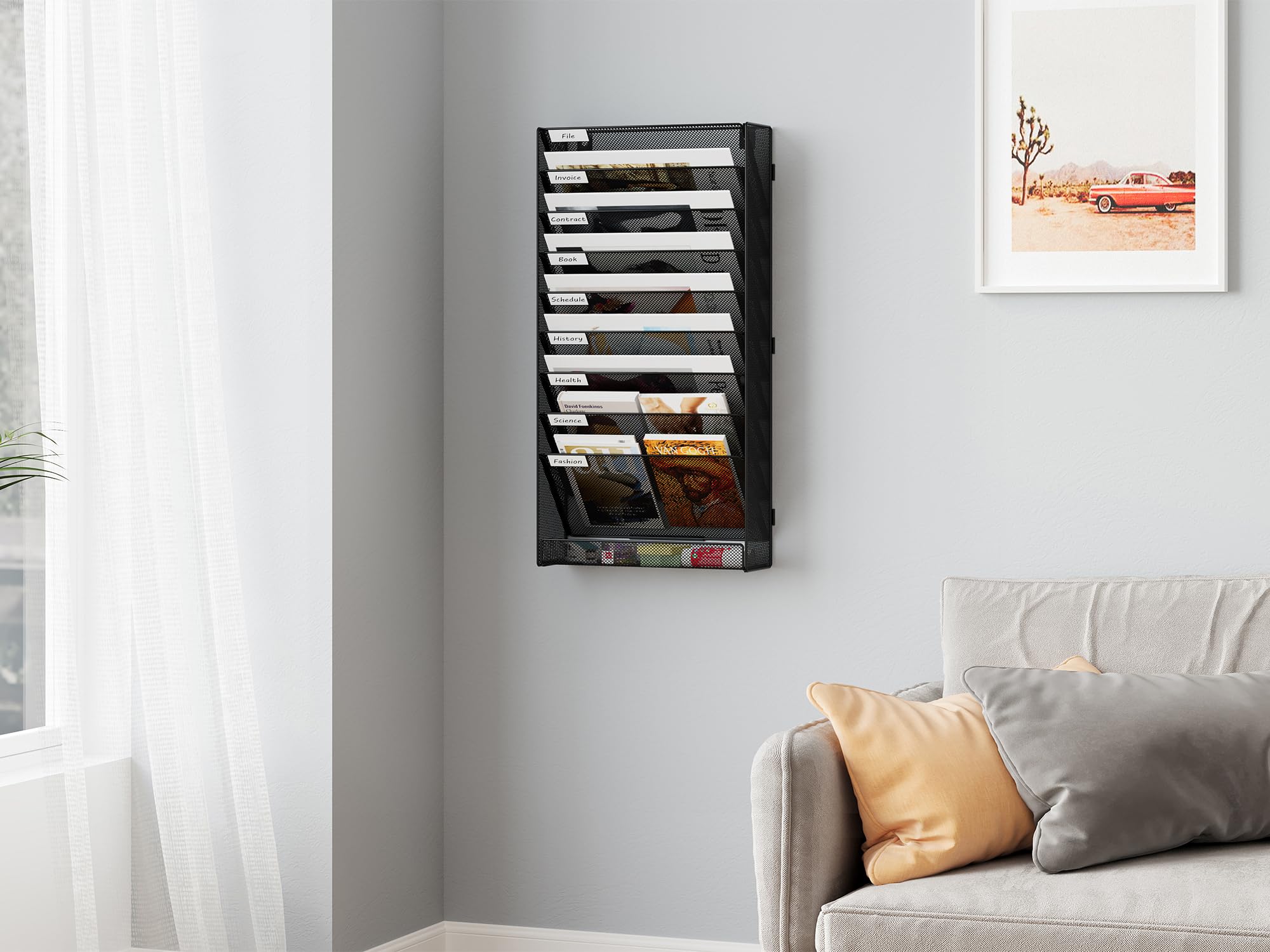 EasyPAG Organisateur de Bureau Mural A4 10 Compartiments Porte Document Suspendu Noir