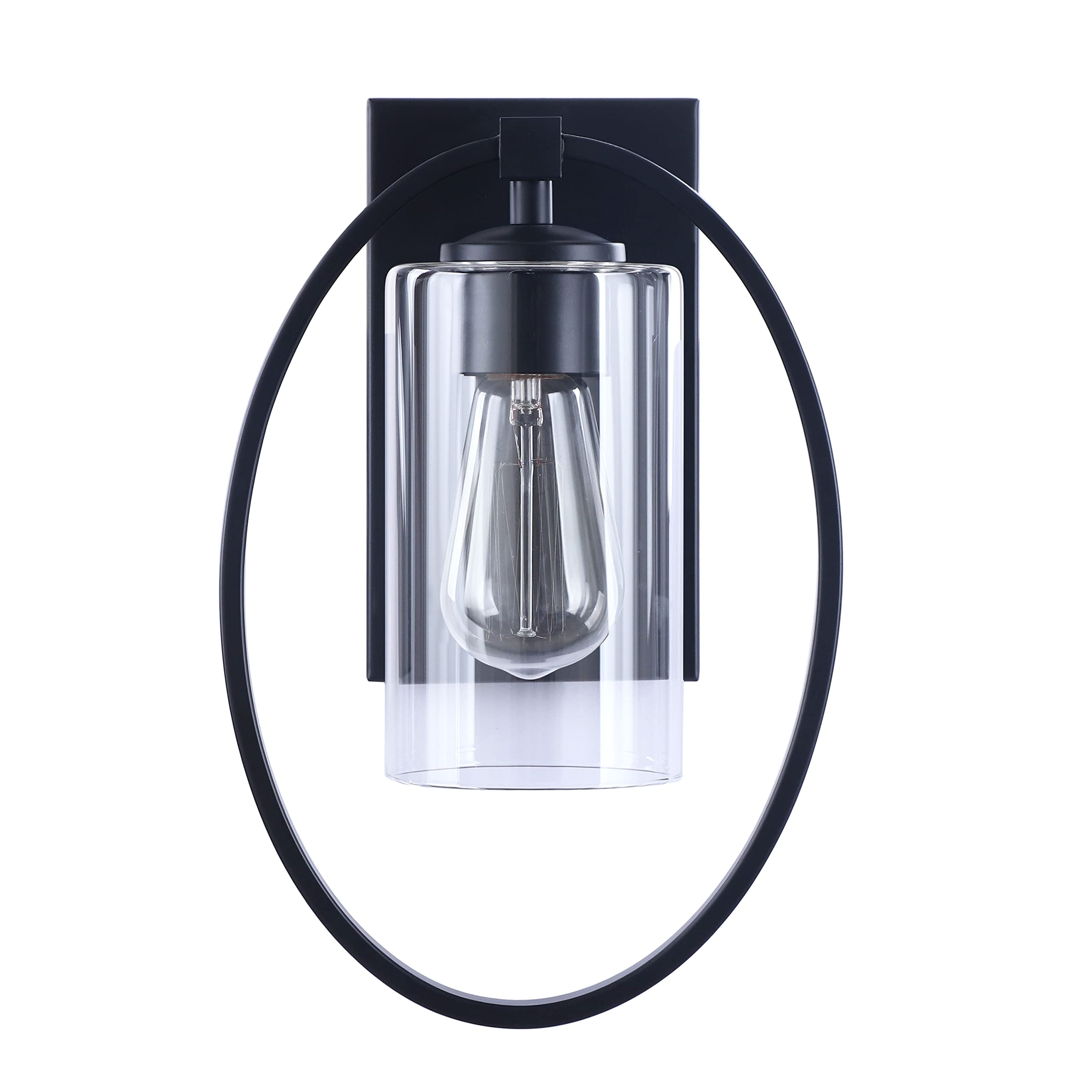 Aspen Creative 62709-01-1, 1-Light Wall Sconce / 8-1/4" W x 12-1/2" H x 5-3/4" E, Matte Black Finish w/Clear Glass, Bulb Not Included