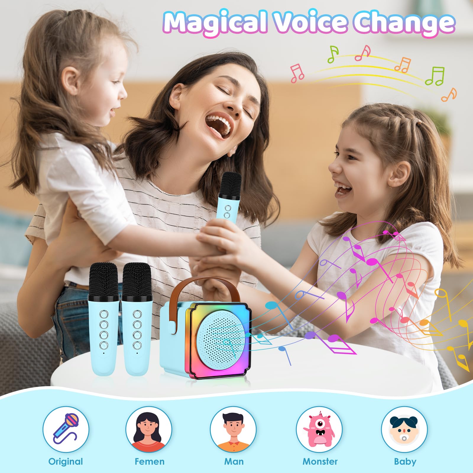 Karaoké Enfant Portable Diealles Shine - Micro Avec Changement De Voix Magique, LED Rythmées Et Haut-Parleur Puissant