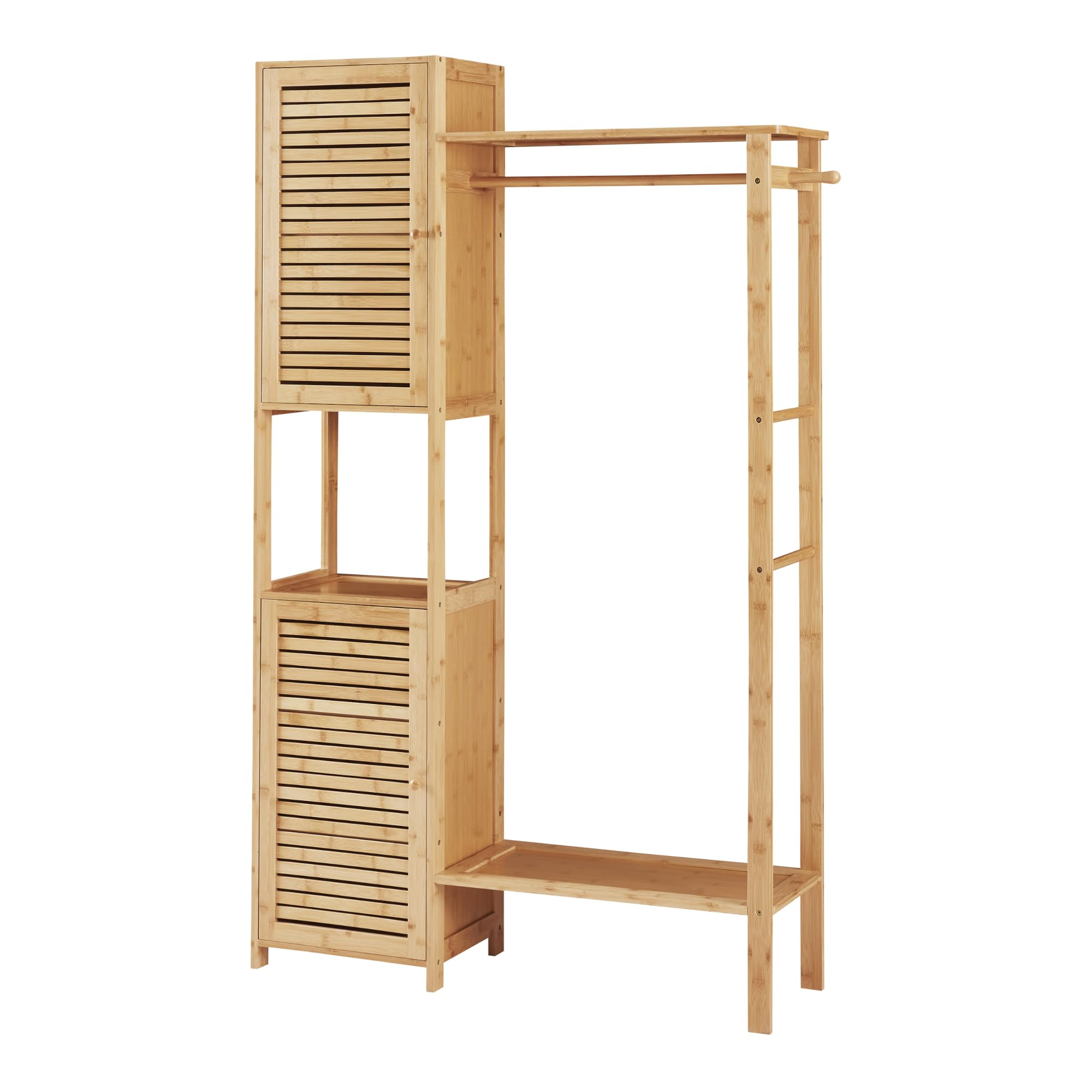 [en.casa] Porta Abiti da Camera Appendiabiti da Terra in Bambù 164 x 99 x 29 cm Organizzatore Guardaroba con Barra Porta Abiti Ripiani e Armadietti