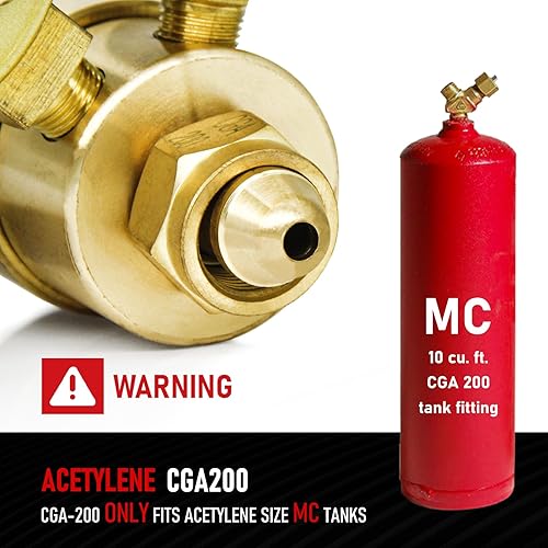 Miniatura 2 de RX WELD Regulador de acetileno CGA-200 Medidores de gas de soldadura Entrada trasera con salida de 916 "-18 y conector de manguera, mango de PC