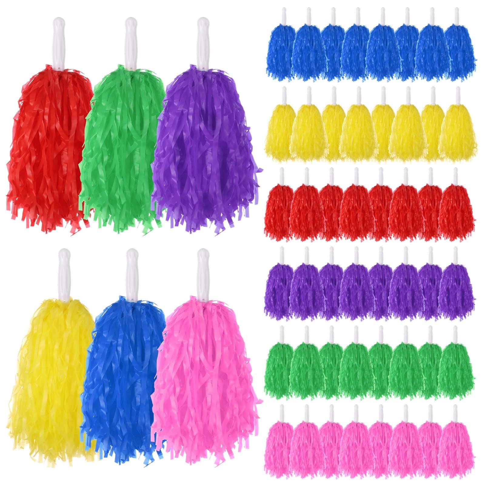 Dolltobe Sportowe pompony cheerleaderek z uchwytami na imprezę, sport, duch drużynowy, 48 sztuk plastikowych pomponów dopingujących dekoracje