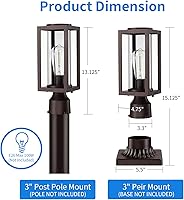 Vista 8 de Luces de Poste Exterior Accesorio de Lámpara de Poste Paquete de 2, Accesorio de Farol de Poste Exterior Moderno Marrón con Vidrio Templado, Postes