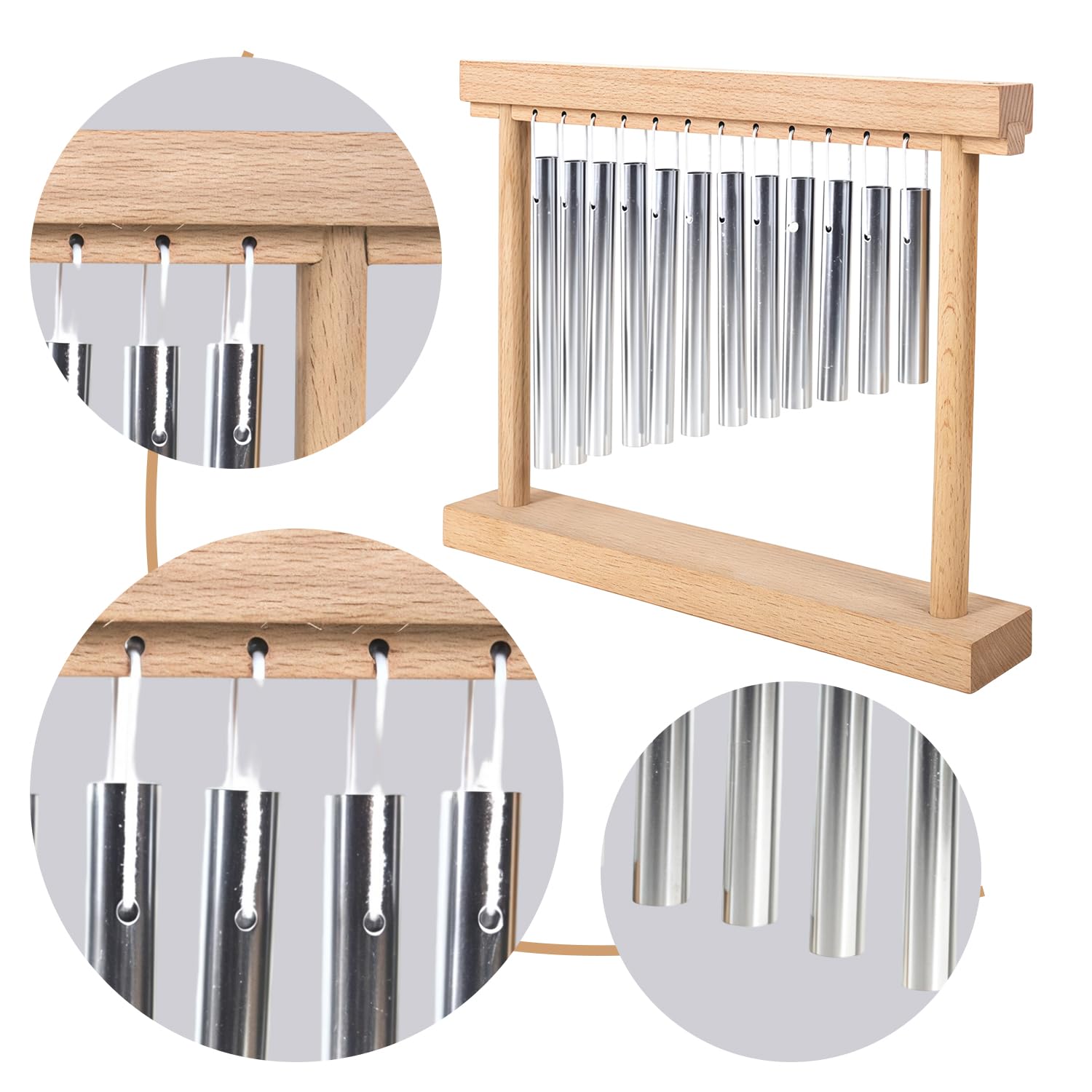 AOVNA Chimes Percussion-Instrument, einreihig, holzfarben, Tisch-Windspiel, leichtes Klangspiel, Musikinstrumente, Anfänger, kollaborative Familie