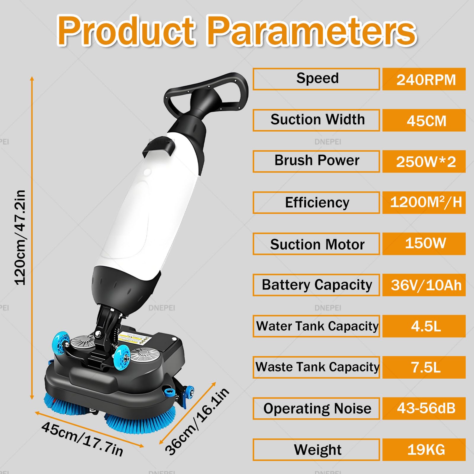 Fregadora de Suelos con batería de Larga duración, máquina Comercial inalámbrica de 36 V, Ancho de Limpieza de 43 cm (17"), cepillos Dobles de 240 RPM, depósito de recuperación de 7 L Red