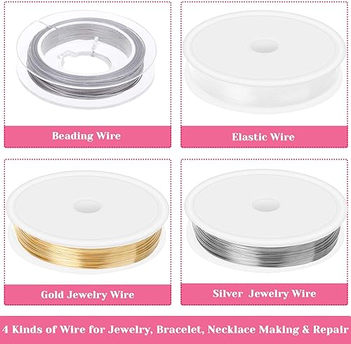 Miniatura 5 de Cridoz Kit de suministros para hacer joyas herramientas, alicates, alambre de cuentas, cuentas y abalorios, para hacer collares, aretes y pulseras y