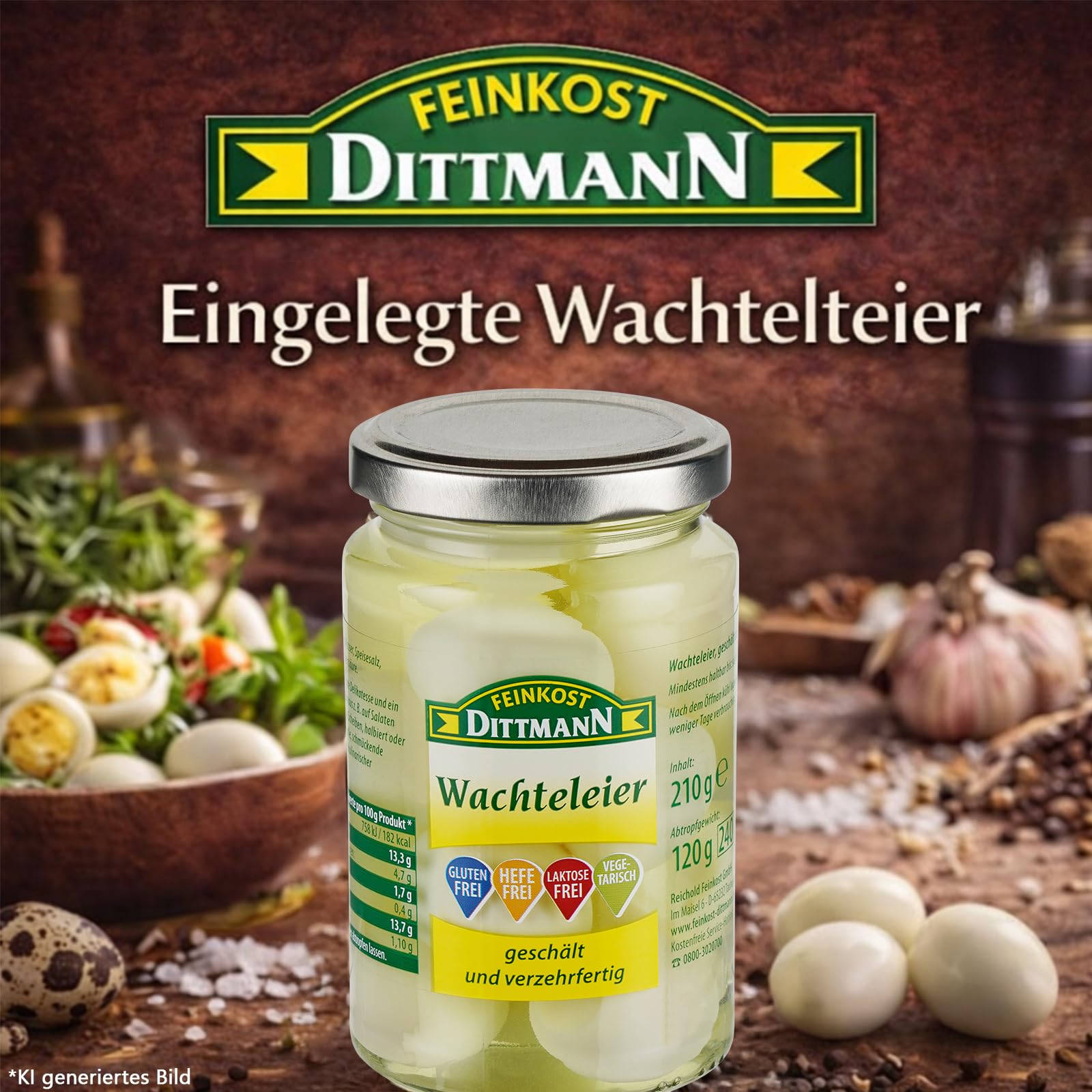 Feinkost Dittmann Wachteleier 220g Glas – 3er Pack | Delikatesse in salzig-saurer Lake, lange haltbar, mini Eier, Quail Eggs