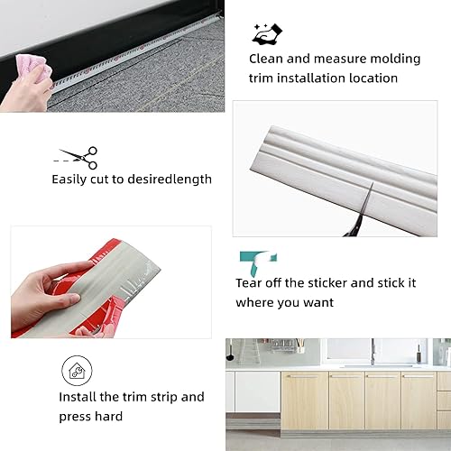 Miniatura 3 de KTINITK Moldura flexible para zócalo, 4 pulgadas de ancho x 9.8 pies de largo, base de pared de vinilo autoadhesiva, base de cala para despegar y