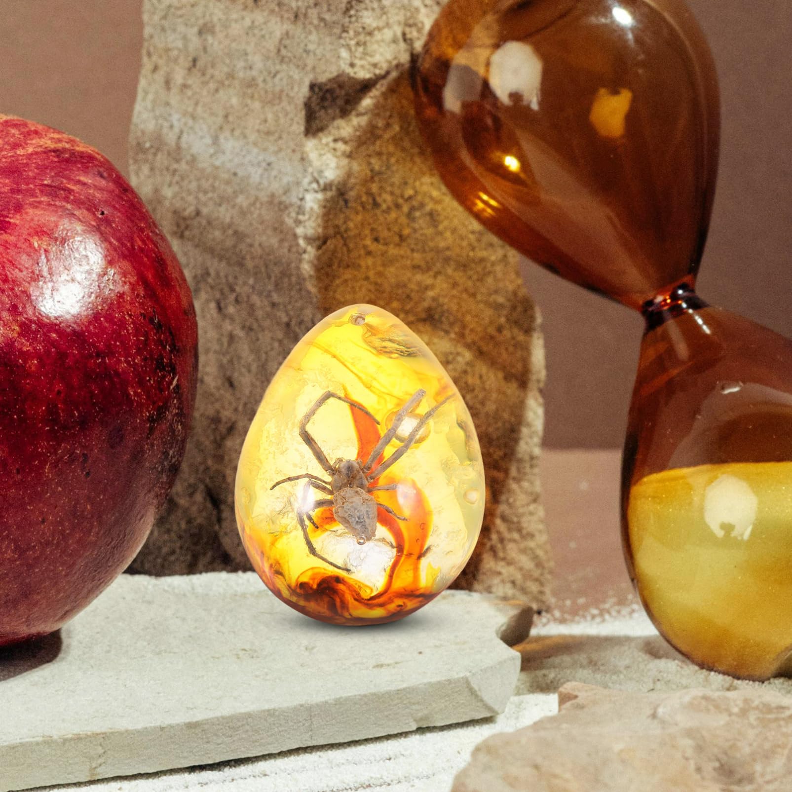 UPKOCH Amber Fossil with Insect Samples Stones Crystal Specimens Home Decorations Collection Oval Pendant Yellow