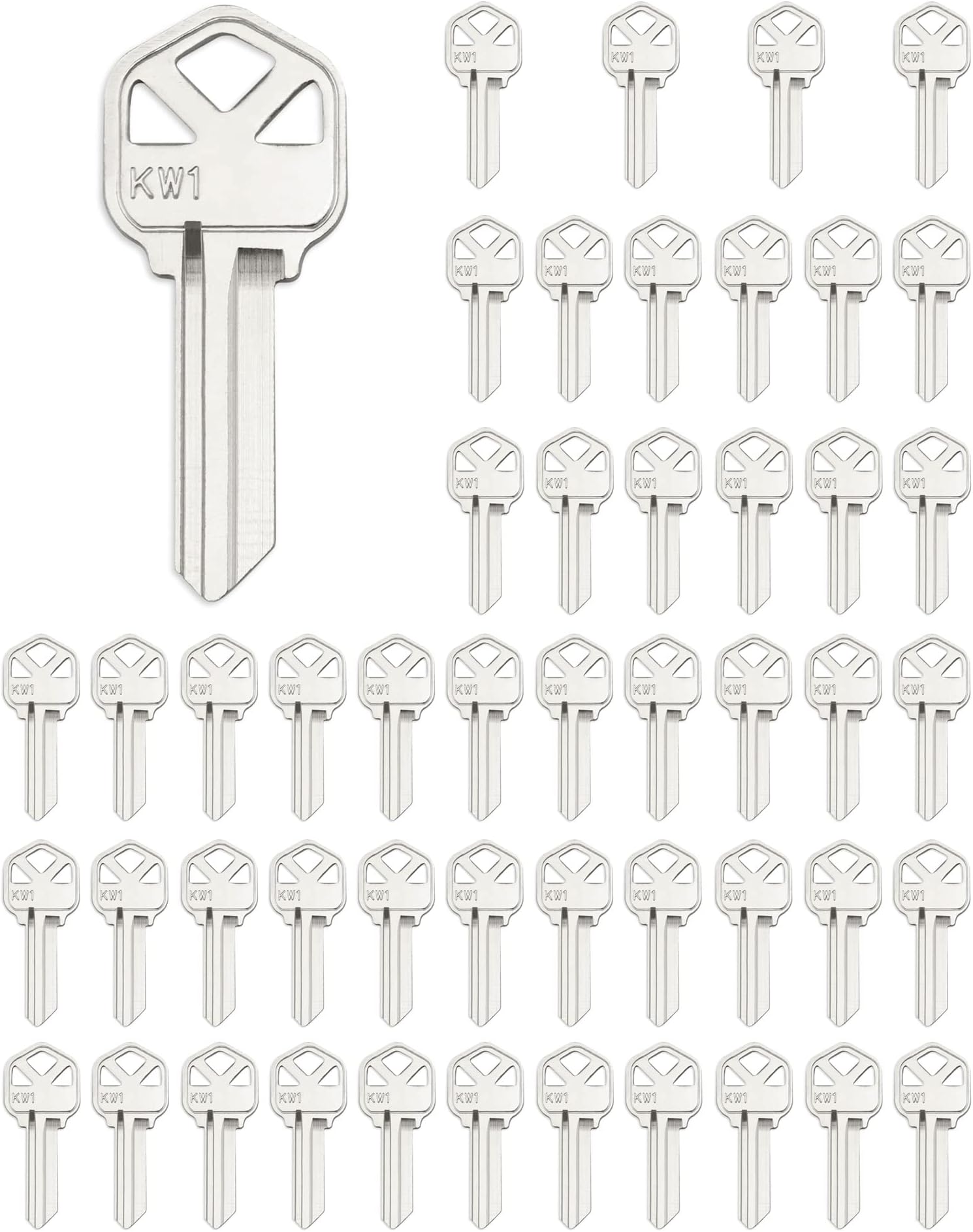 QWORK Blank Key Blanks, Pack of 50 Copper Structures Key Compatible with (KW1) Kwikset, New Blank Uncut Metal Key