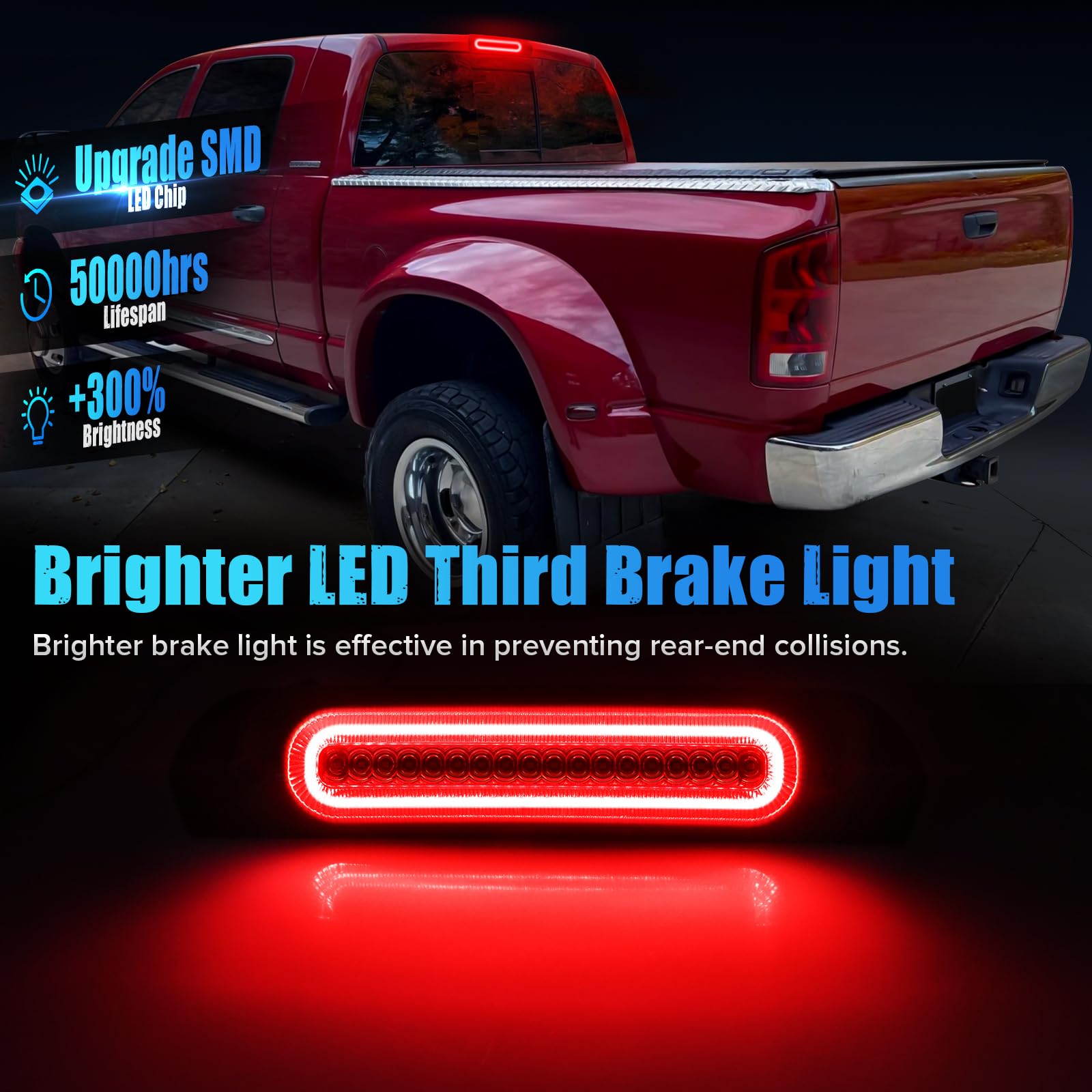 LUDARM LED Strobe 3rd Brake Light Compatible with 2002-2008 Ram 1500 2003-2009 Ram 2500 3500 third brake cargo lights Smoke Lens