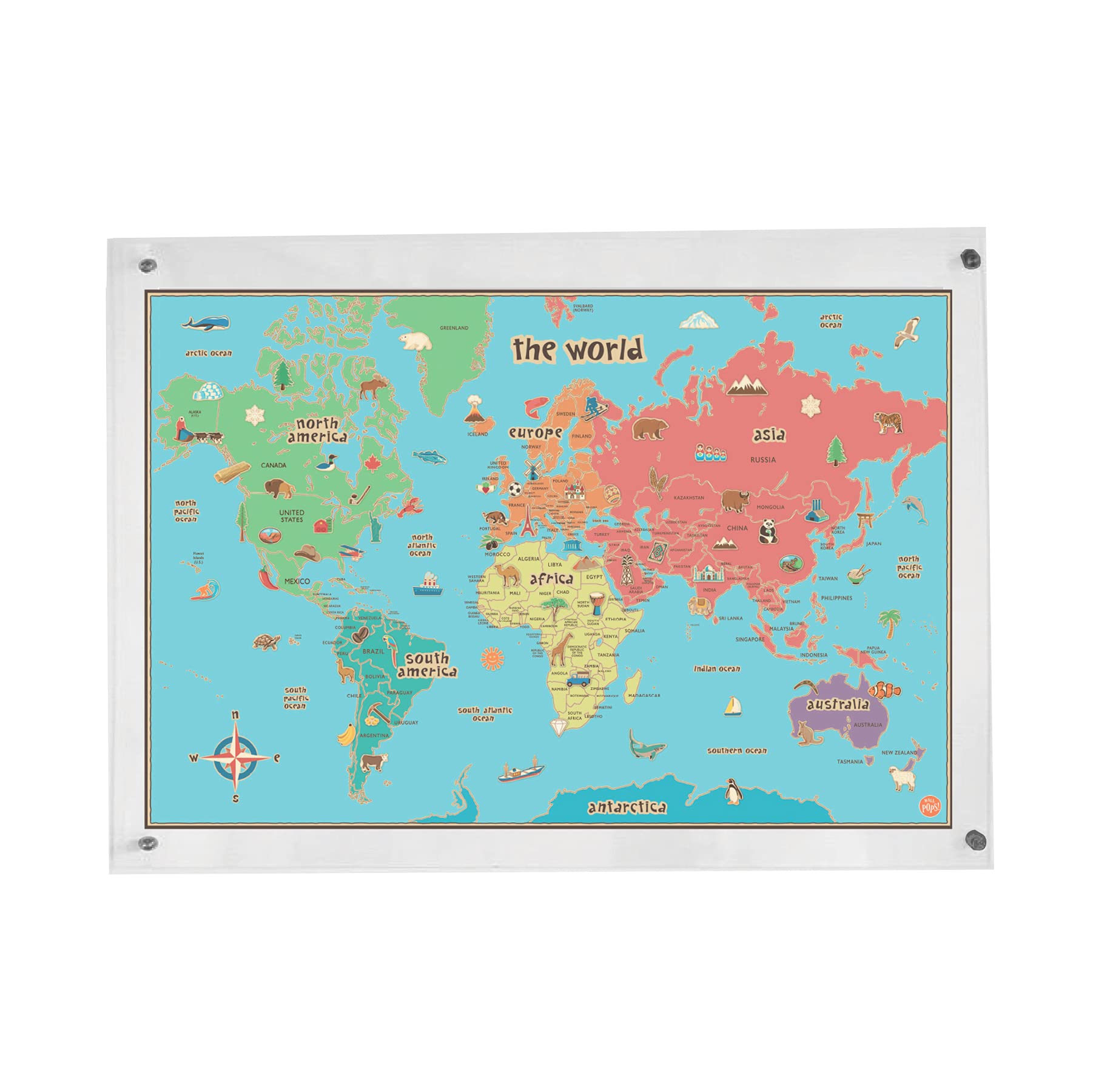 Cadre en acrylique doré avec carte du monde pour enfants A1 finition premium
