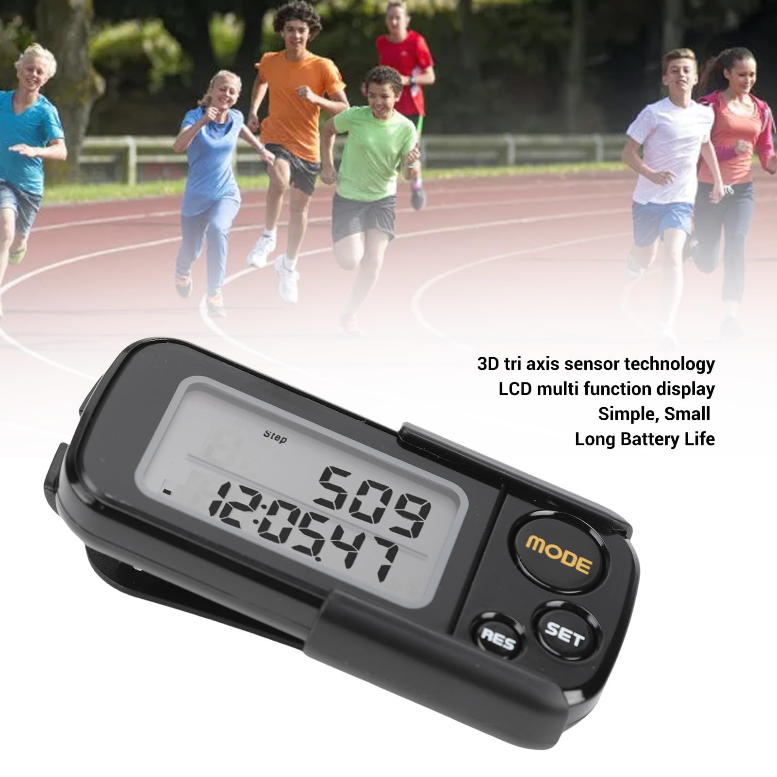 SIXRUN Podomètre 3D, Compte-Pas Précis avec Grand écran LCD et Mémoire de 30 Jours pour Distance de Marche Miles Km Compteur de Calories Moniteur de Temps d'exercice
