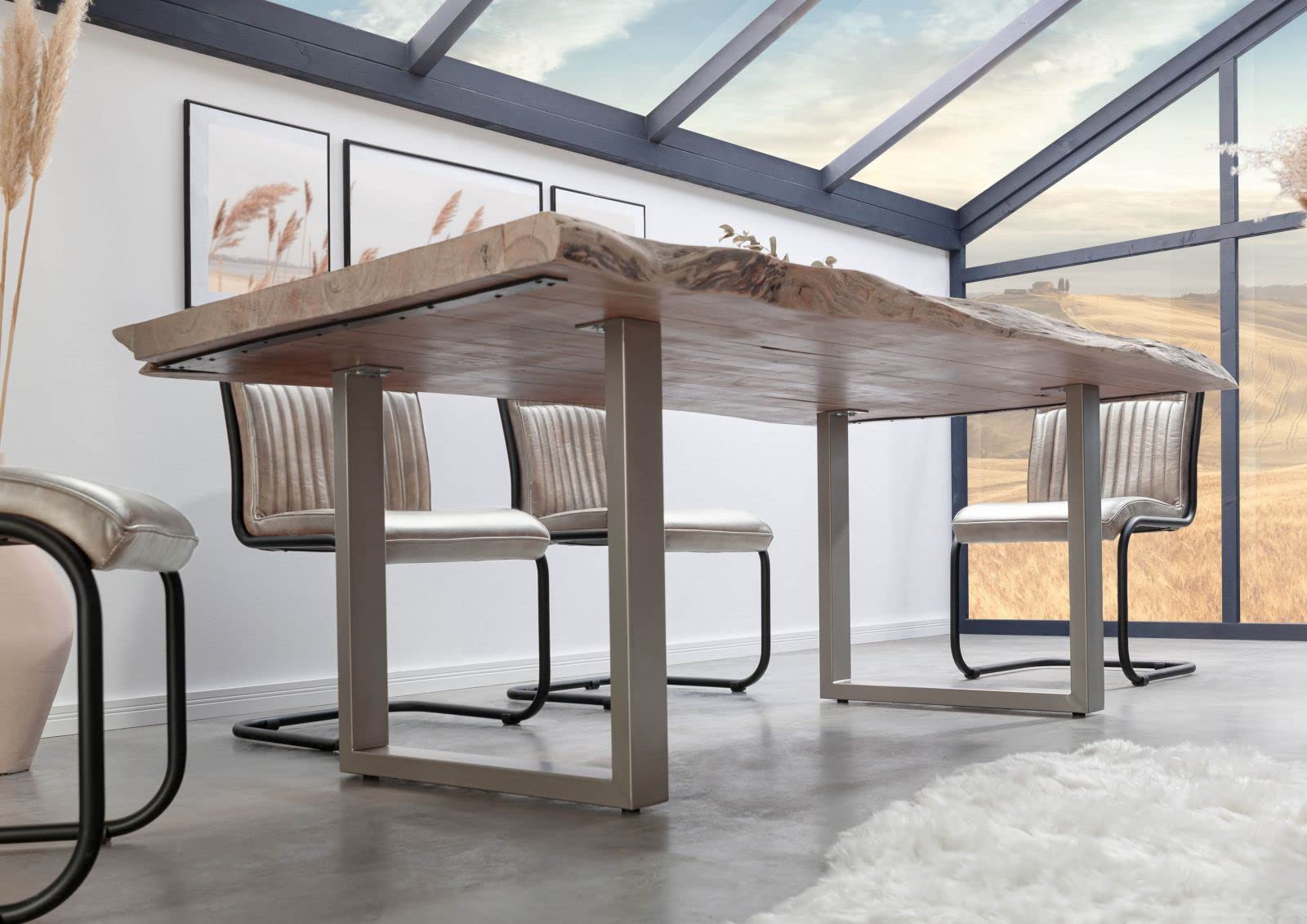 MASSIVMOEBEL24.DE Table à Manger Acacia Beige laqué Freeform #129