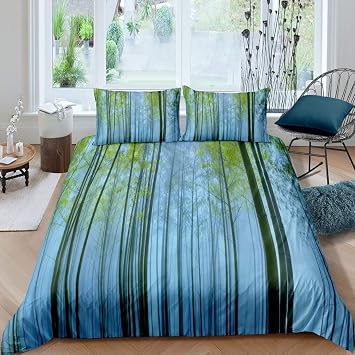 Super King Duvet Cover 120x98 Woodland Comforter Covers 3D Printed Trees Woodland Duvet Cover Set Adults Women Men Bedding Set, Soft Microfiber Quilt Covers with Zipper Ties 3 Pcs a.8574