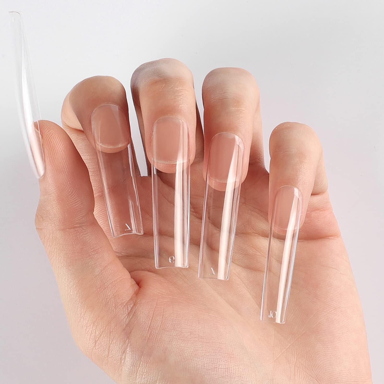 No C Curve Square Nail Tips for Flat Nails, 360pcs Extra Long Clear Acrylic Nail, XXL Flattened Half Cover False Nails for Nail Salons and DIY French Nail Art Tips