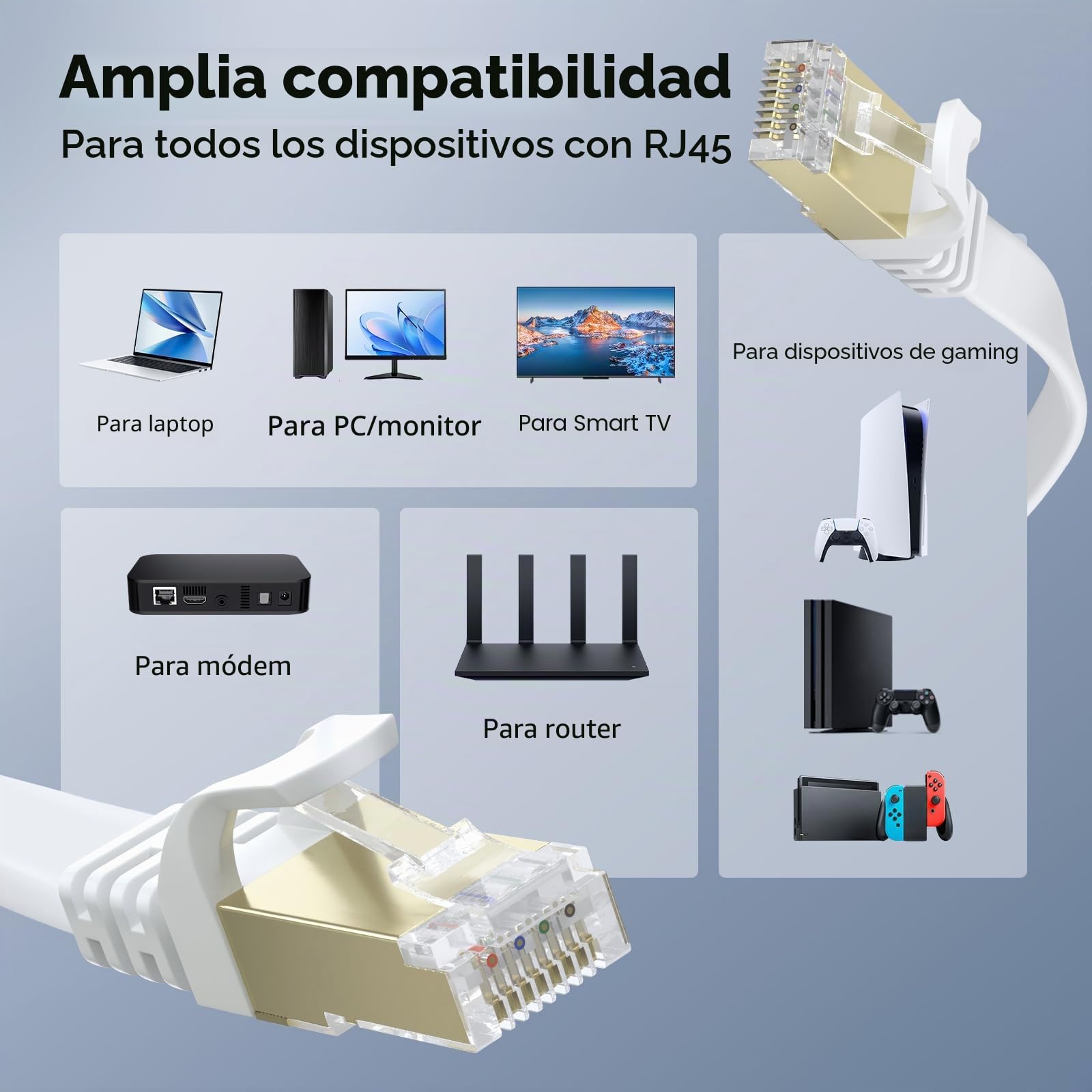 BUSOHE Cable de Red Ethernet Cat 8 de 20M, Plano RJ45 Gigabit LAN de Alta Velocidad, 40Gbps y 2000Mhz para Switch, Rúter, Módem, Panel de Conexión, PC (Blanco)