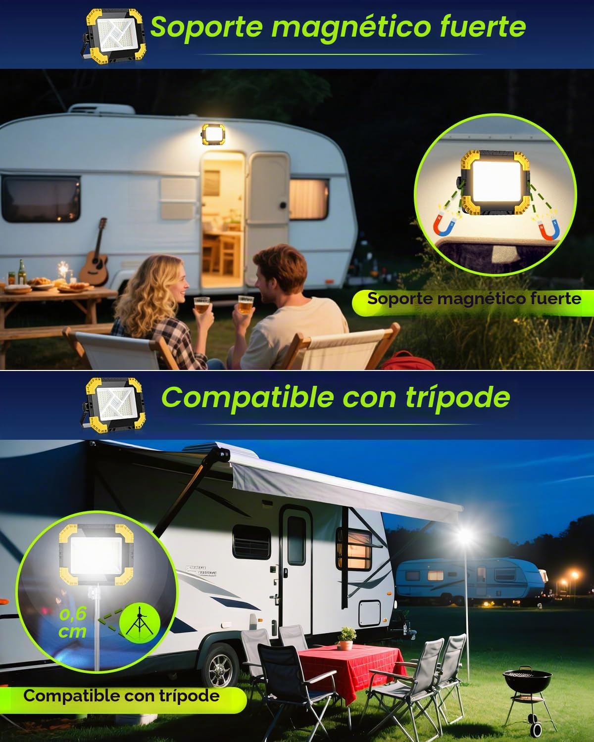 CLV Foco LED Recargable 200W 20000mAh Luz De Trabajo Portátil USB 4 Modos | 2 Brillo Luz Led Recargable Carga Solar USB Foco LED Bateria Magnética Impermeable IP66 Para Pesca Emergencias Taller