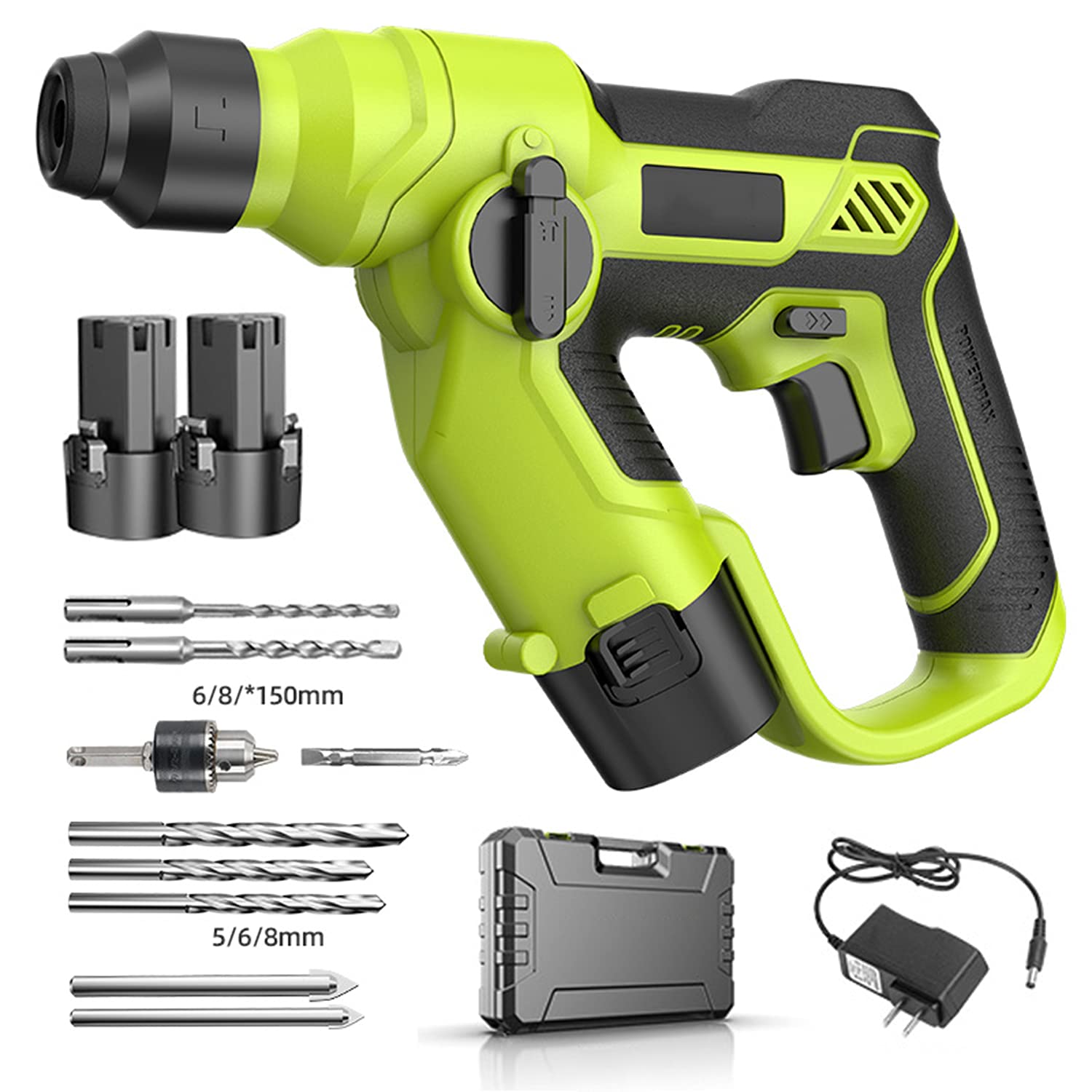 Multifunzione Martello Industriale Trapano Elettrico Professionale Set di Cacciaviti incl. 9-Trapano Set e Batteria al Litio *2